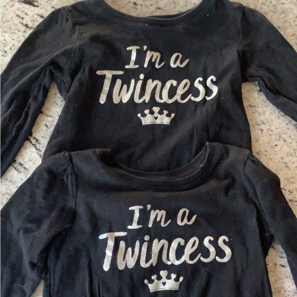2 twin princess long sleeve black shirts size 18-24 months